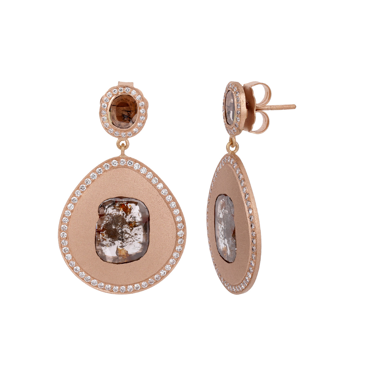Earrings made of 750 rose gold with a diamond disc