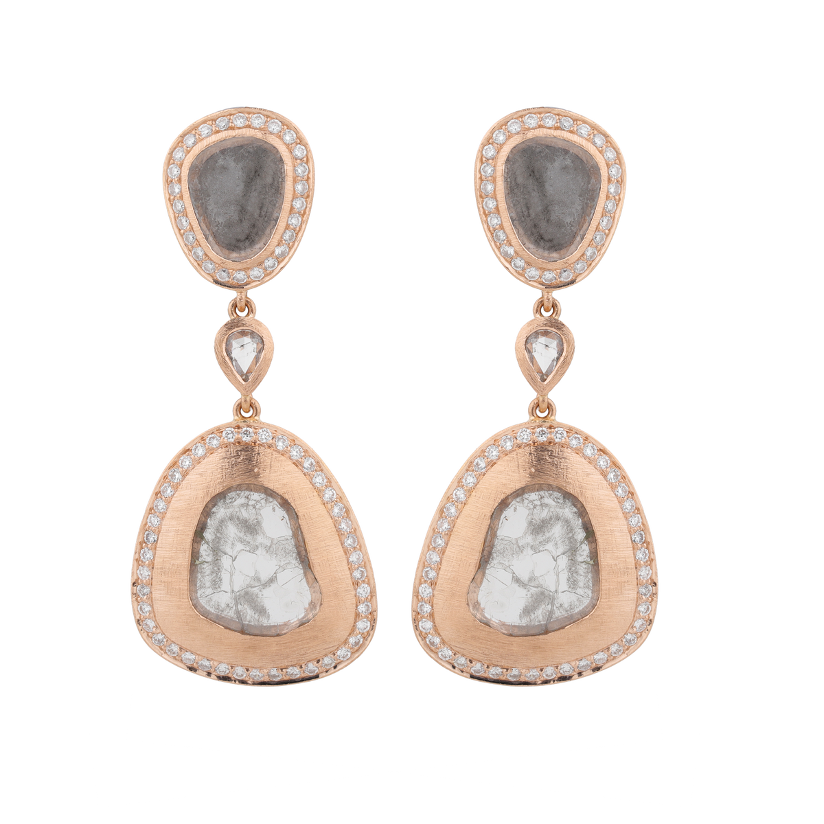 Earrings made of 750 rose gold with diamond disc