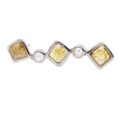 Boucles d'oreilles en or blanc 750 avec disque de diamants jaunes