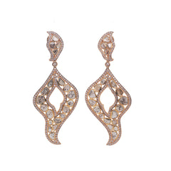 Boucle d'oreille en or rose 750 avec diamants disque et diamants