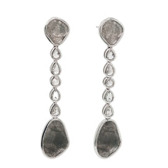 Earrings made of 750 white gold with salt and pepper diamond disc