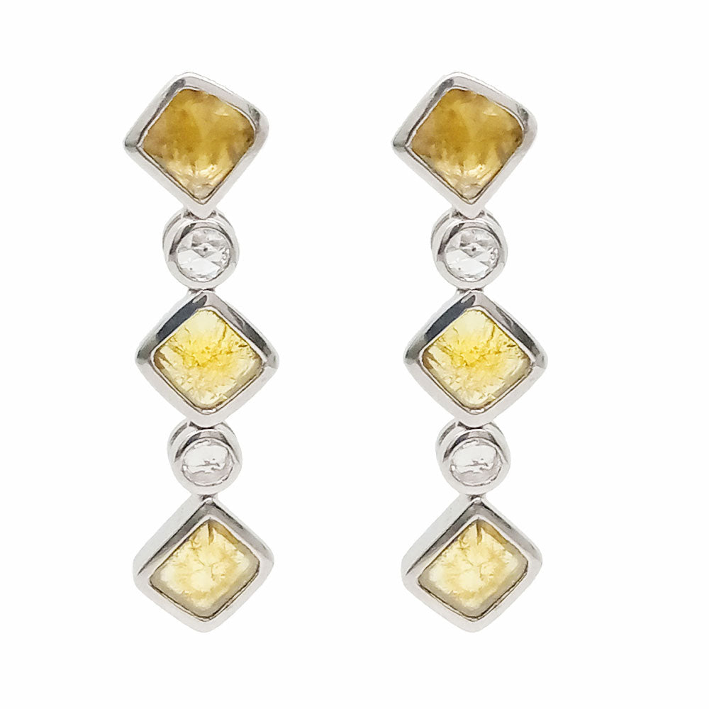 750er Weißgold Ohrringe  mit gelber Diamantscheibe