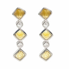 Boucles d'oreilles en or blanc 750 avec disque de diamants jaunes