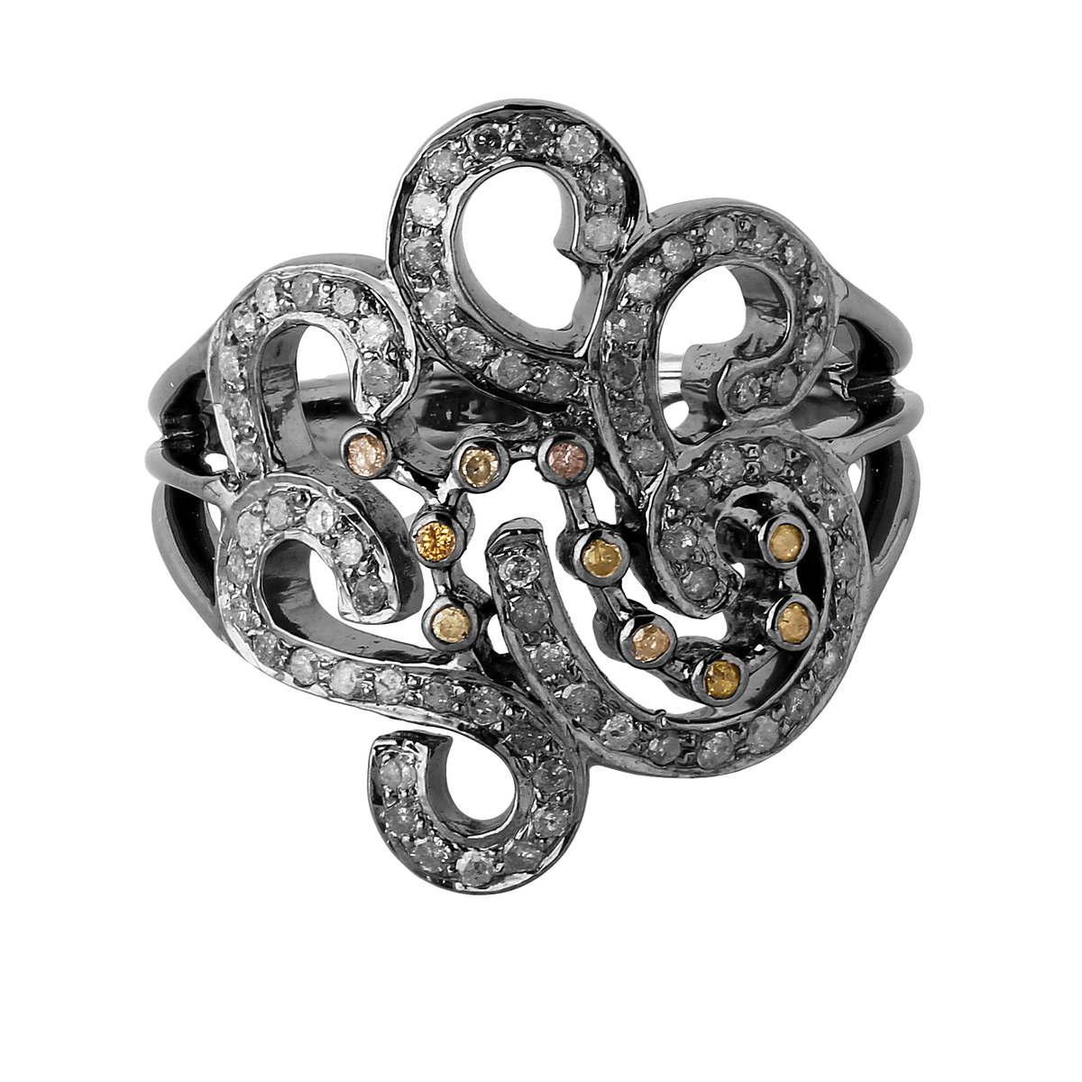 SILVER SNAKE BIG RING WITH ROSECUT DIAMONDS