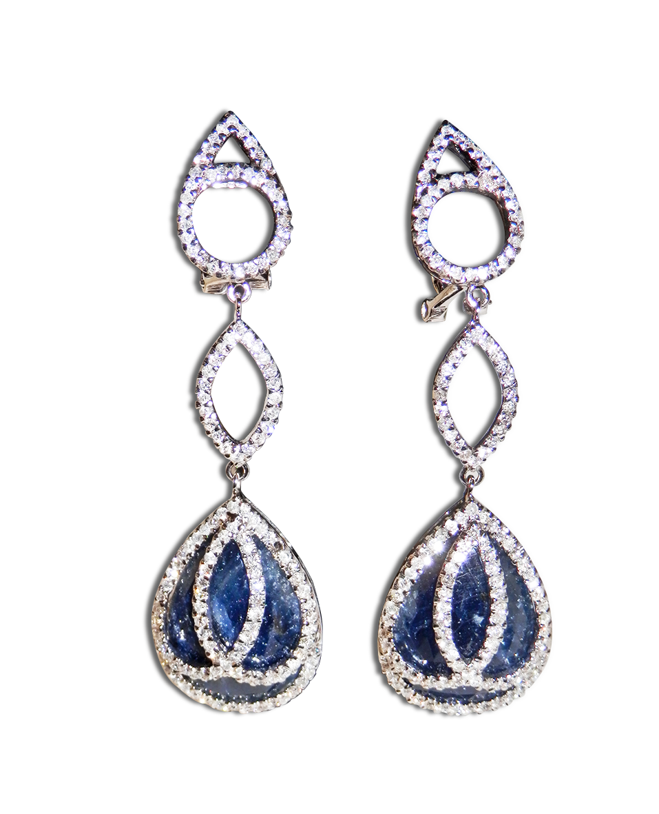 Boucles d'oreilles en or 750 avec diamant et saphir